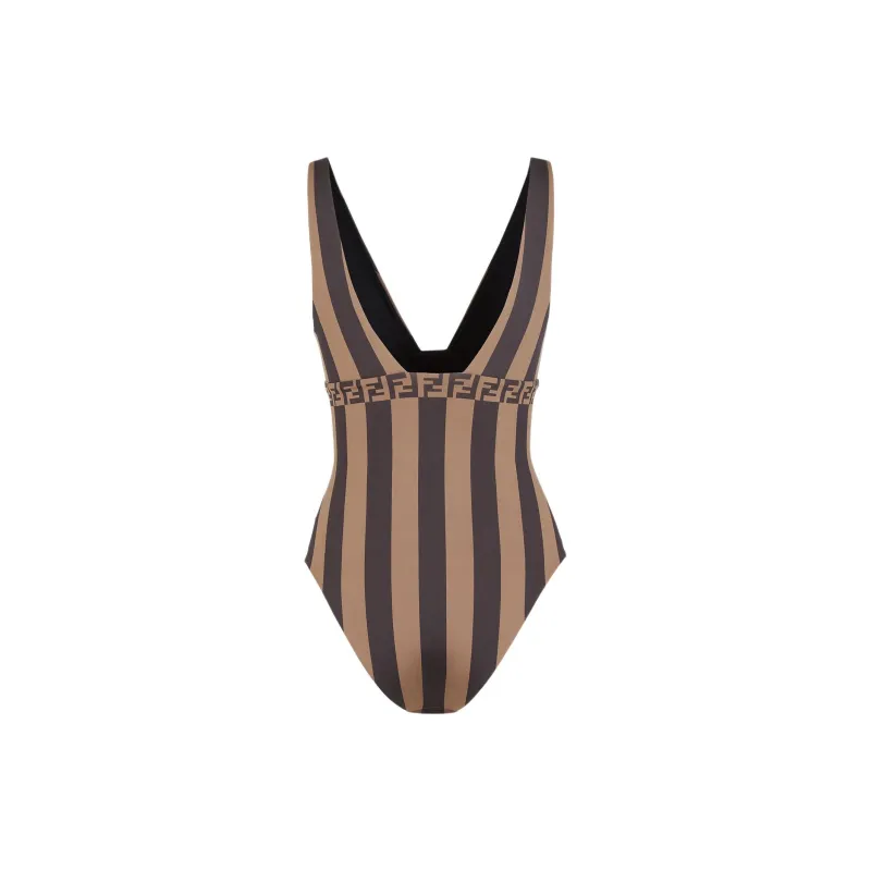 FENDI Striped V Neck Swimsuit-1