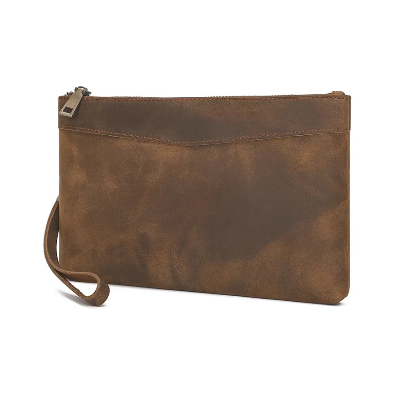 DOSRFINI Top Grain Cow Leather Clutch Men's Dark Brown/Light Brown-1