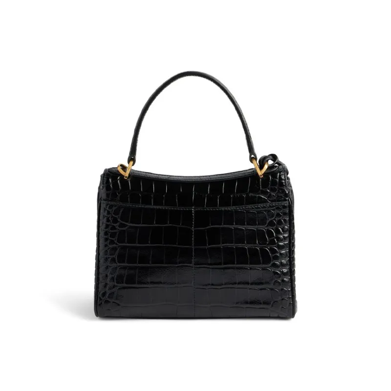 Balenciaga Soft Crocodile Pattern Embossed Cow Leather Shoulder Bag, Crossbody Bag, Handbag Mini Women's Black-4