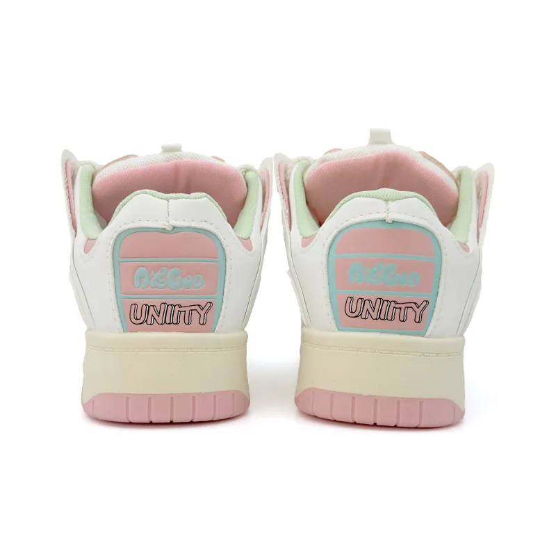 UNIITY Anti Slip Wear Resistant Low Top Skateboard Shoes Women's White Pink Gift Box Set-5