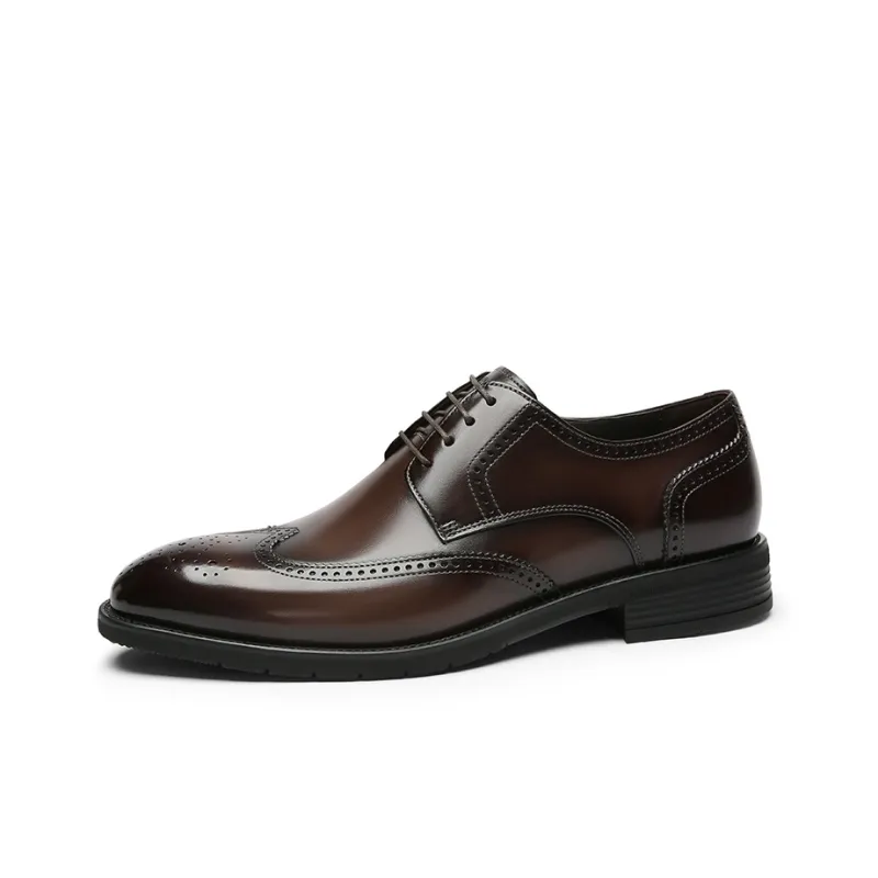 GOLDLION Dress Shoes Men Low Top Light Brown/Black Gray-1
