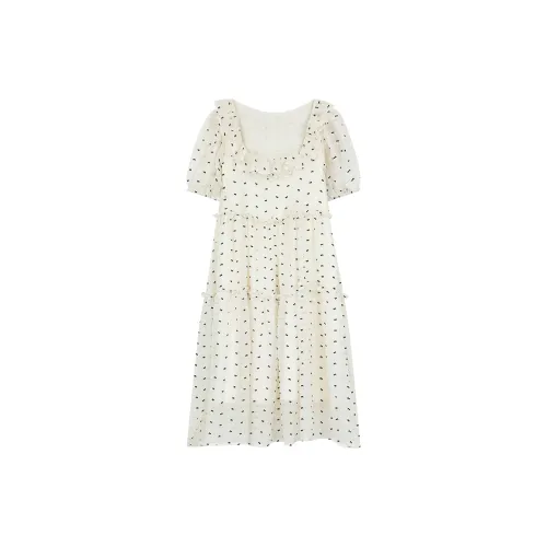 ELF SACK Short-Sleeved Dresses Women's French Polka Dot White