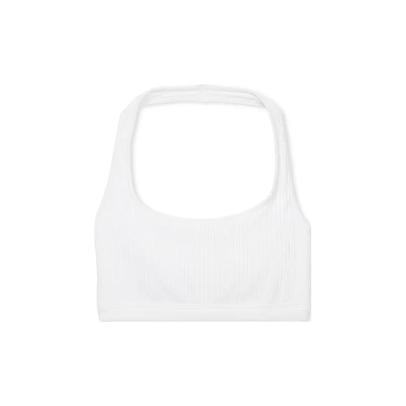 Victoria's Secret PINK SEAMLESS HALTER SCOOP BRA / Optic White Bra Women's Optical White-0