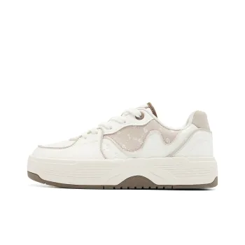 QIAODAN Slip Resistant Balanced Lightweight Low Top Skateboard Shoes Women's Ivory Mist