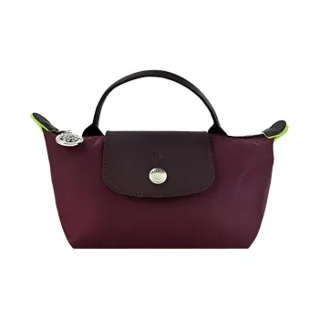 LONGCHAMP Le Pliage Green Recycled Canvas With Leather Dumpling Bag Handbags Small Size Women's Deep Red & Brown