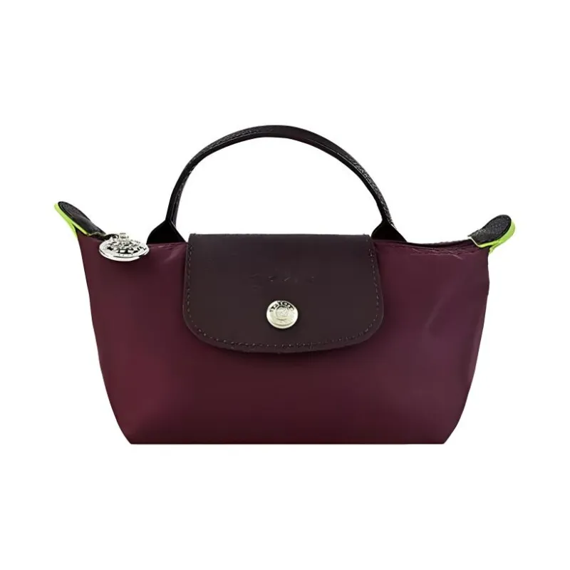 LONGCHAMP Le Pliage Green Recycled Canvas With Leather Dumpling Bag Handbags Small Size Women's Deep Red & Brown-0