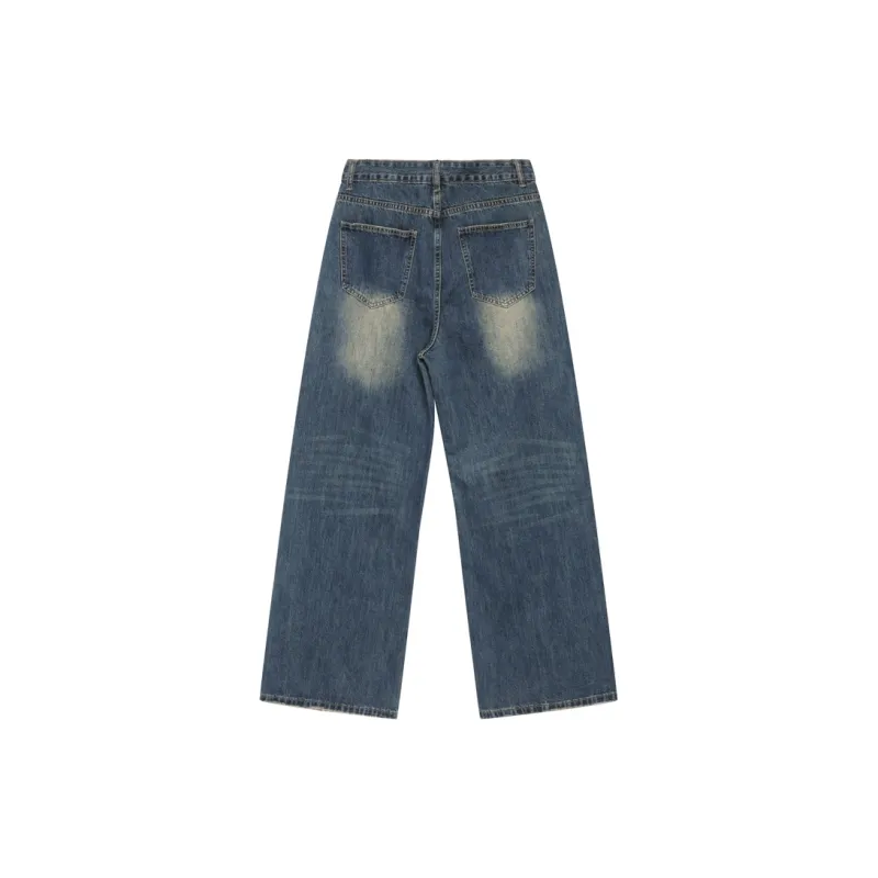 Voguo Relay Baggy Jeans Extended Length Floor Length Wide Leg Pants Unisex Vintage Dark Blue-7