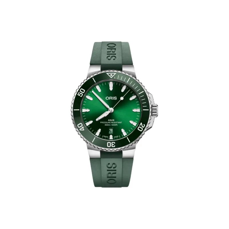 Oris Automatic Mechanical Movement Unisex Watch 41.5mm Green Dial Stainless Steel Case Rubber Strap-0
