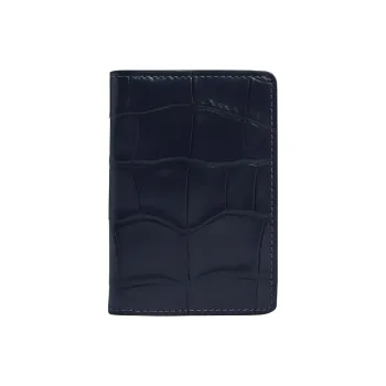 COACH Wallet Embossed Leather With Refined Calfskin Card Holder Mini Men's Gunmetal & Midnight Navy