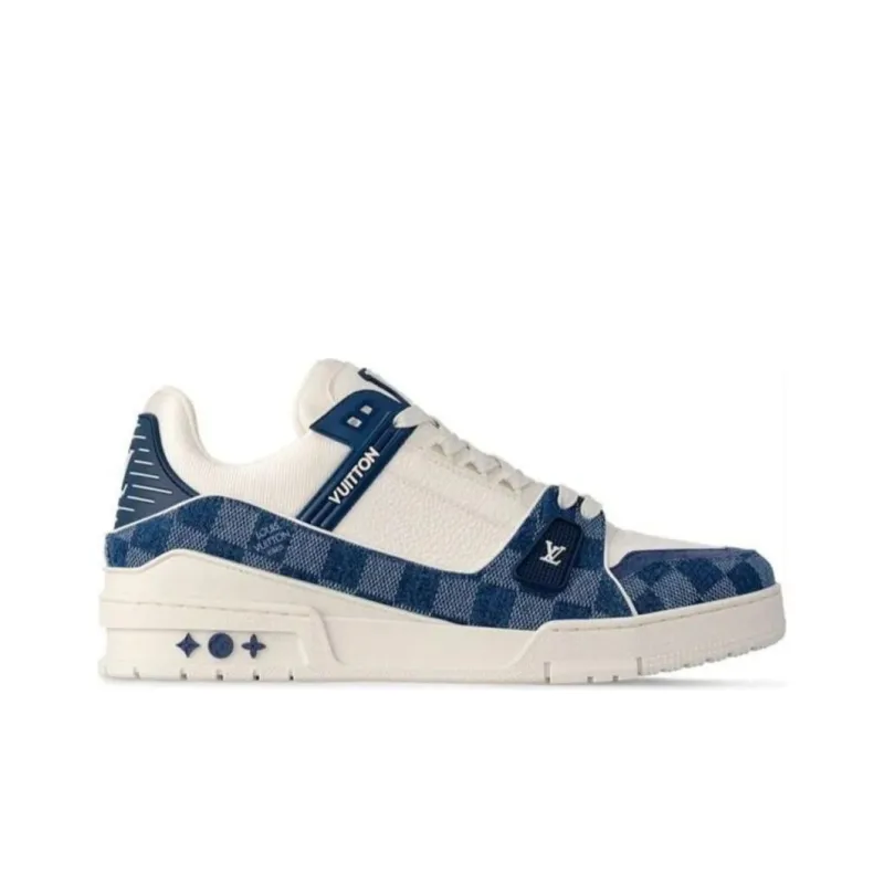 LOUIS VUITTON Trainer Slip Resistant Low Top Skateboard Shoes Unisex White Blue-1