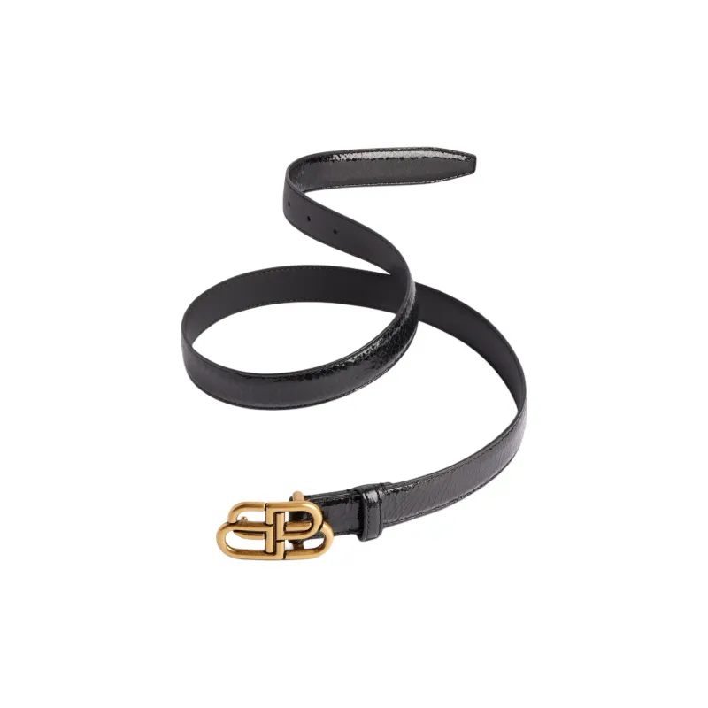 Balenciaga BB Logo, Smooth Buckle Cow Leather Belts Women's Black Width 2.5cm-0