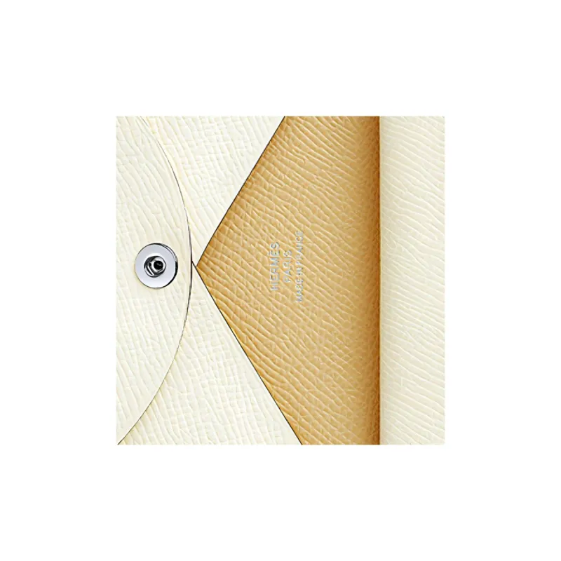HERMES Leather Card Holder Mini Women's Ecru-4