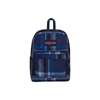 JanSport Recycled Polyester Backpack Unisex Plaid Marine Blue