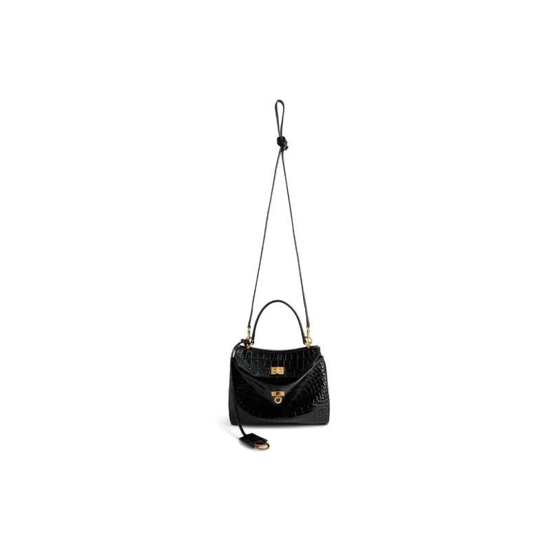 Balenciaga Soft Crocodile Pattern Embossed Cow Leather Shoulder Bag, Crossbody Bag, Handbag Mini Women's Black-1
