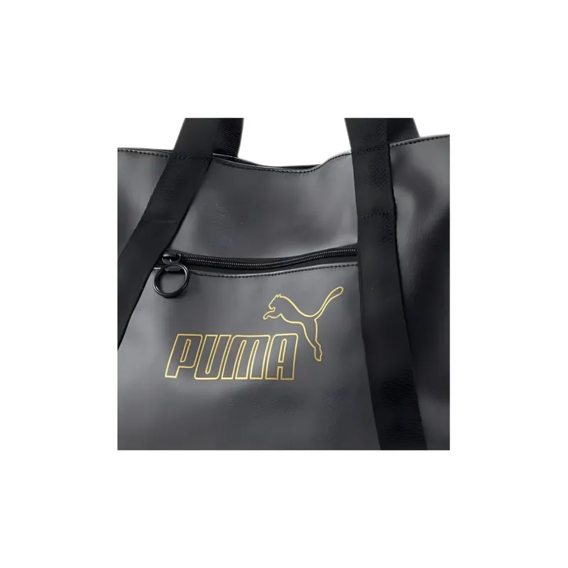 PUMA Polyurethane One Shoulder Handbags Large Size Women's Black Gold-2