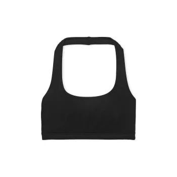Victoria's Secret PINK SEAMLESS HALTER SCOOP BRA / Pure Black Bra Women's Pure Black