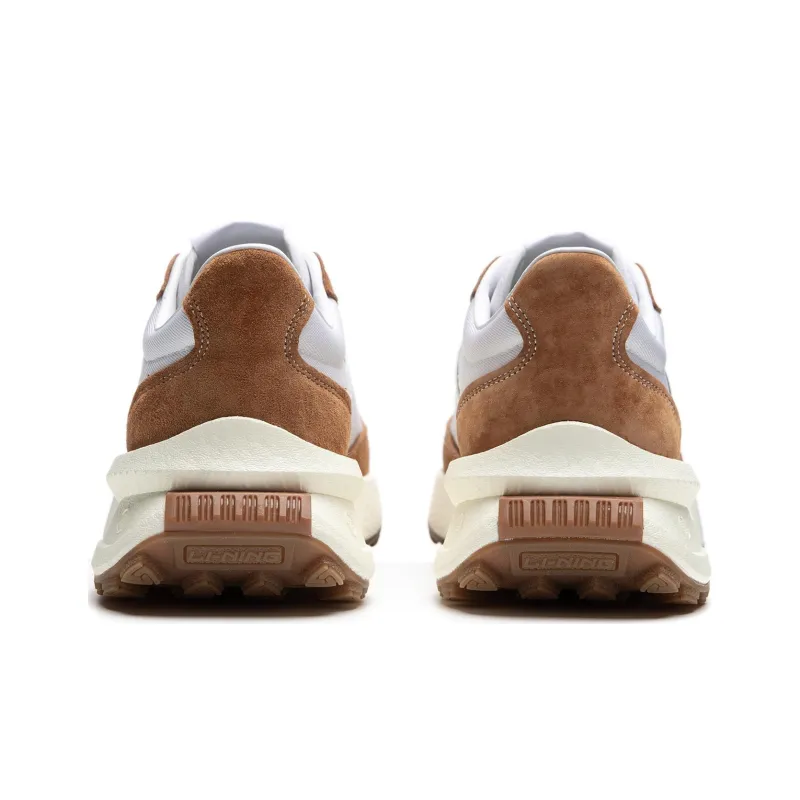 LiNing Cushioning Slip Resistant Low Top Casual Running Shoes Unisex White Brown-5