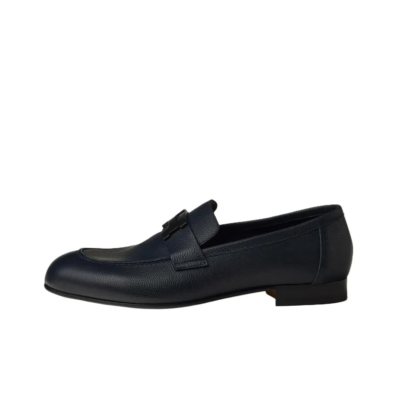 HERMES Paris Loafers Men's Dark Blue-0