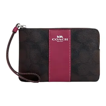 COACH Corner Zip PVC Clutch Small Size Women's Brown & Bright Violet