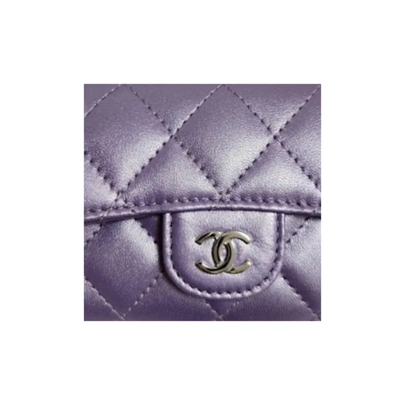 CHANEL Pearlescent Lambskin Card Holder Women's Purple-1