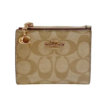 COACH Card Case Classic Monogram Canvas With Leather Coin Purses Card Holders Small Size Unisex Khaki