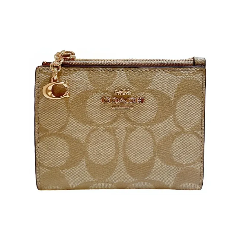 COACH Card Case Classic Monogram Canvas With Leather Coin Purses Card Holders Small Size Unisex Khaki-0