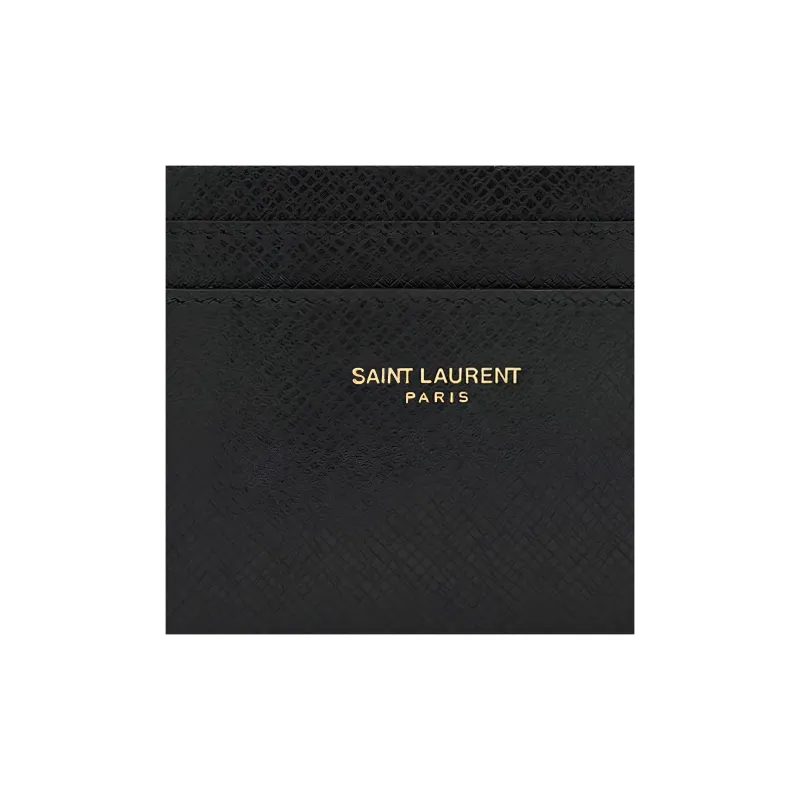 SAINT LAURENT PARIS Coated Bark Texture Leather Card Holder Men's Black-6
