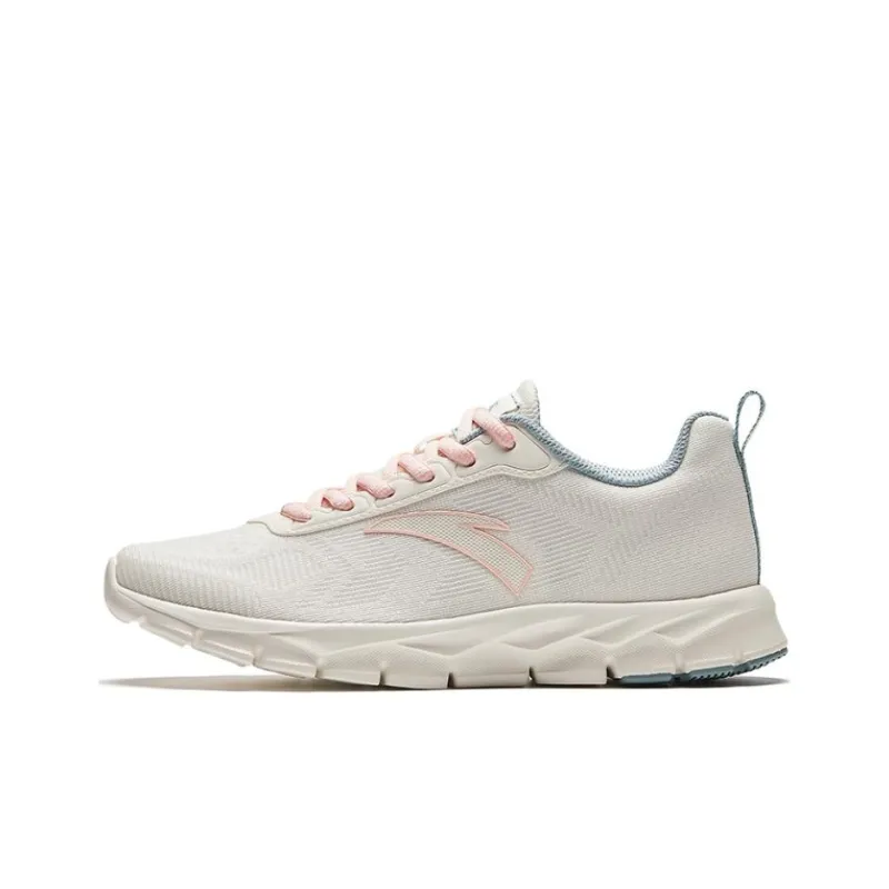 Anta Cushioning Slip Resistant Low Top Casual Running Shoes Women's White Pink Cyan-0