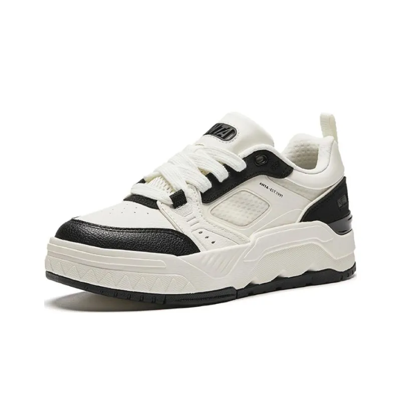 Anta Anti Slip Wear Resistant Low Top Skateboard Shoes Women's White Black-1