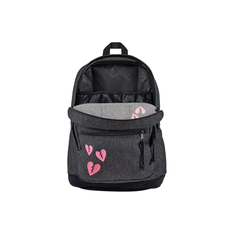 JanSport Suede Backpack Unisex Gray/Black With Red-4