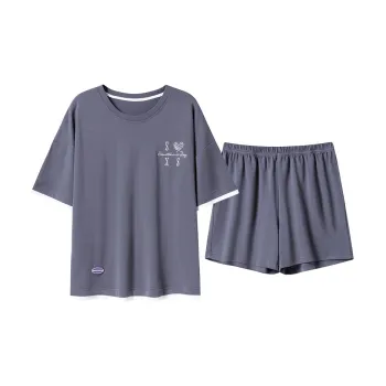 Close-fitting Areas Pajama Set Women's Gray