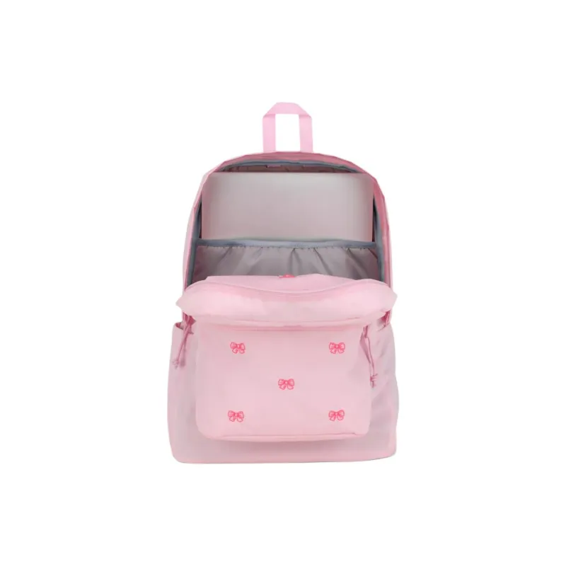 JanSport Recycled Polyester Backpack Women's Embroidered Bowknot Pink-6