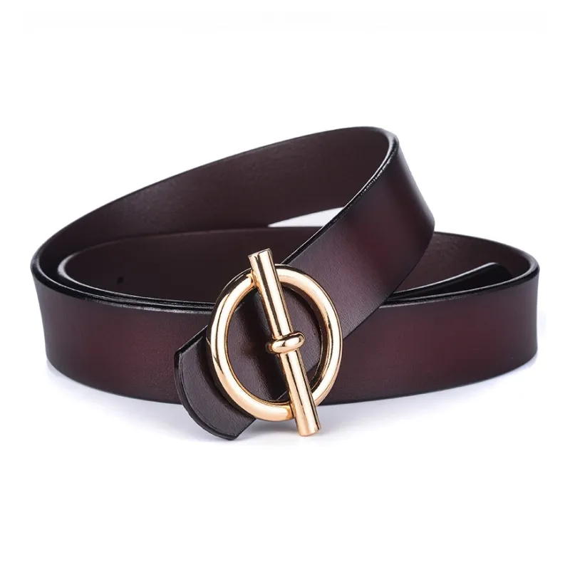 PISHUSHU Korean Style Smooth Buckle Cow Leather Leather Belts Women's 4 Colors Available For Selection Width 2.8cm-2