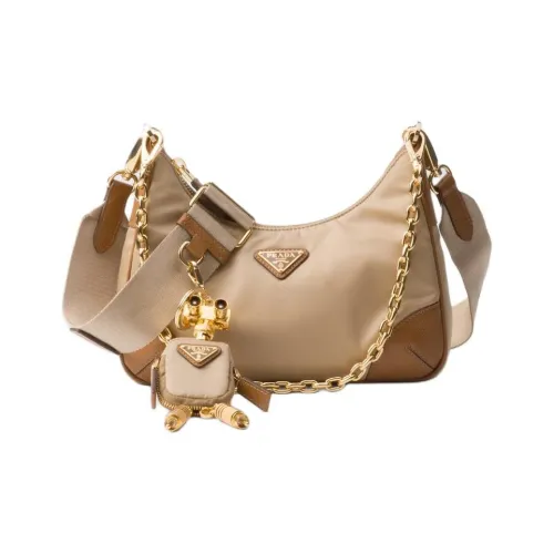 PRADA Re Edition Recycled Nylon With Patchwork Leather Shoulder Bag Crossbody Bag Women's Camel