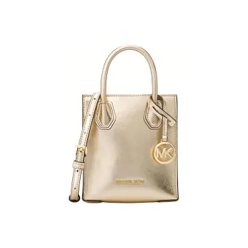 MICHAEL KORS Mercer Patent Leather One Shoulder Handbag, Crossbody Bag Extra Small Women's Light Gold