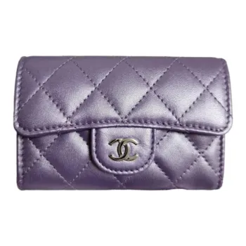 CHANEL Pearlescent Lambskin Card Holder Women's Purple