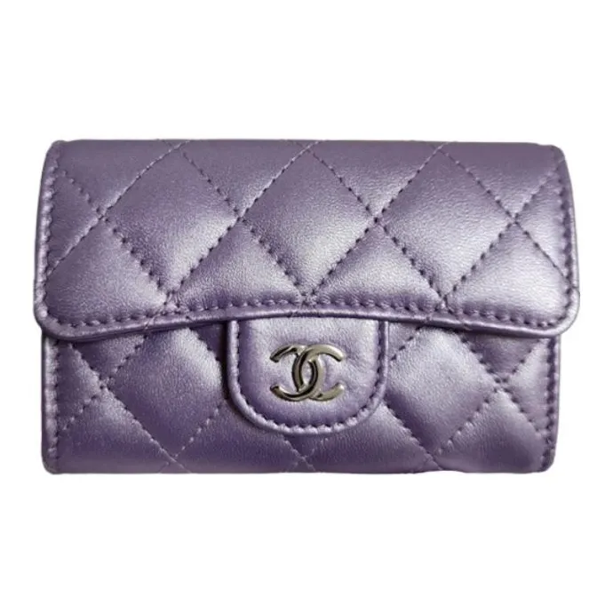 CHANEL Pearlescent Lambskin Card Holder Women's Purple-0