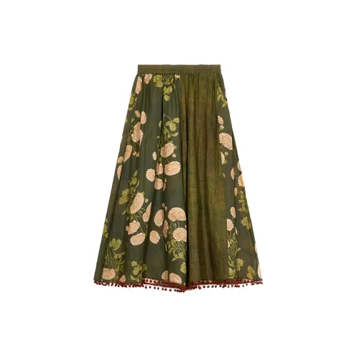 Gichugure Casual Pants Women's Green Flowers