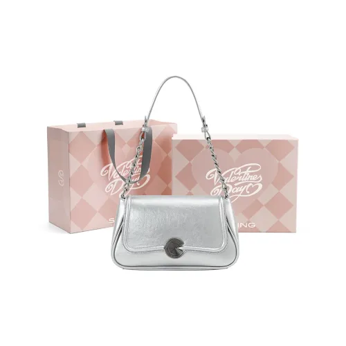Simedin Cow Split Leather Chain Bag Baguette Bag Shoulder Bag Women's Haze Blue/Laser Silver