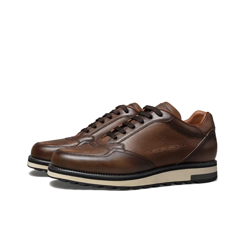 Zuti Vintage Casual Trainer Shoes Low Top Skateboard Shoes Men's Dark Brown-1