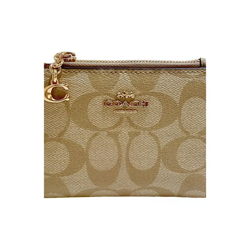 COACH Card Case Classic Monogram Canvas With Leather Coin Purses Card Holders Small Size Unisex Khaki-3
