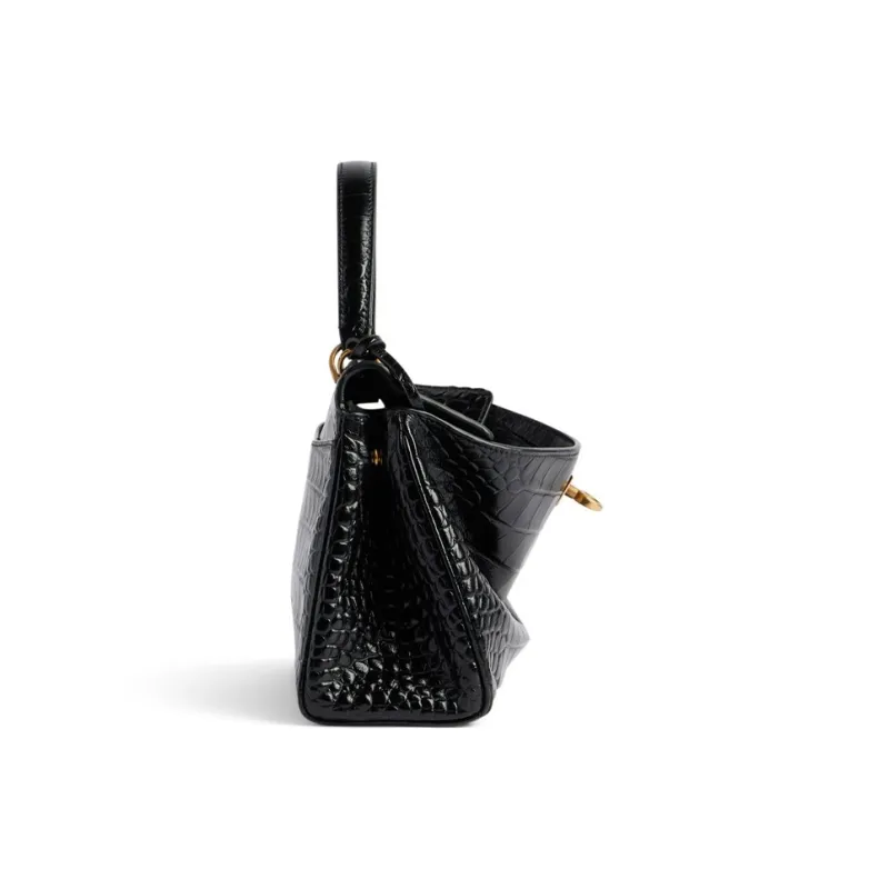 Balenciaga Soft Crocodile Pattern Embossed Cow Leather Shoulder Bag, Crossbody Bag, Handbag Mini Women's Black-3