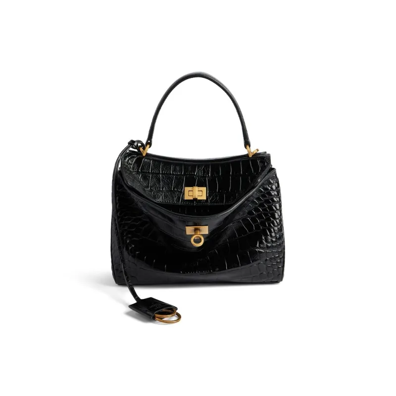 Balenciaga Soft Crocodile Pattern Embossed Cow Leather Shoulder Bag, Crossbody Bag, Handbag Mini Women's Black-0