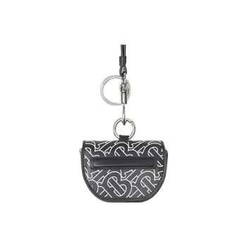 Burberry Cow Leather Earphone Case Unisex Black & White