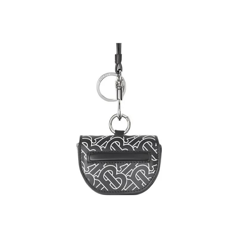 Burberry Cow Leather Earphone Case Unisex Black & White-0