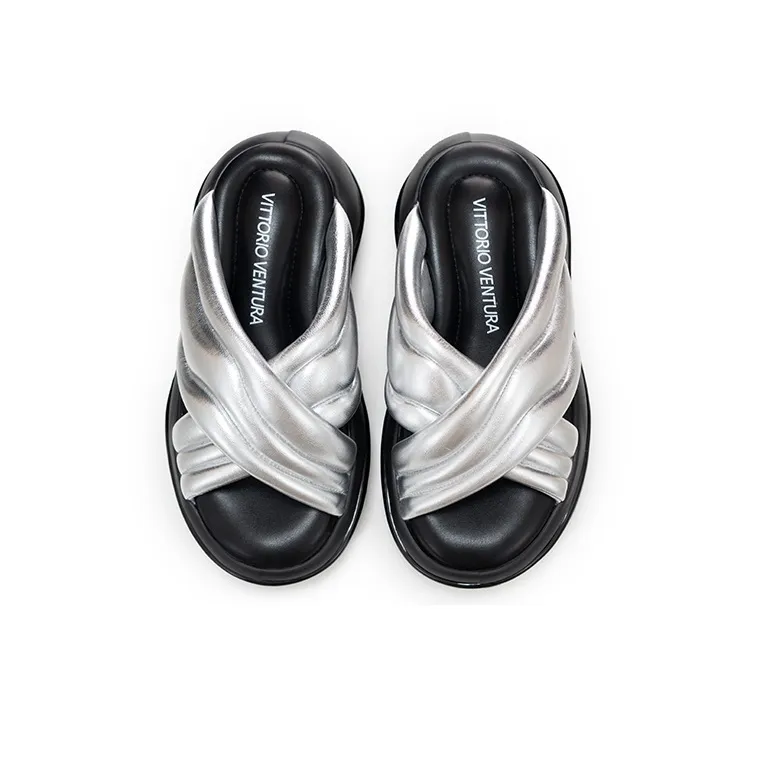 VITTORIO VENTURA Slide Slippers Women's Silver-3