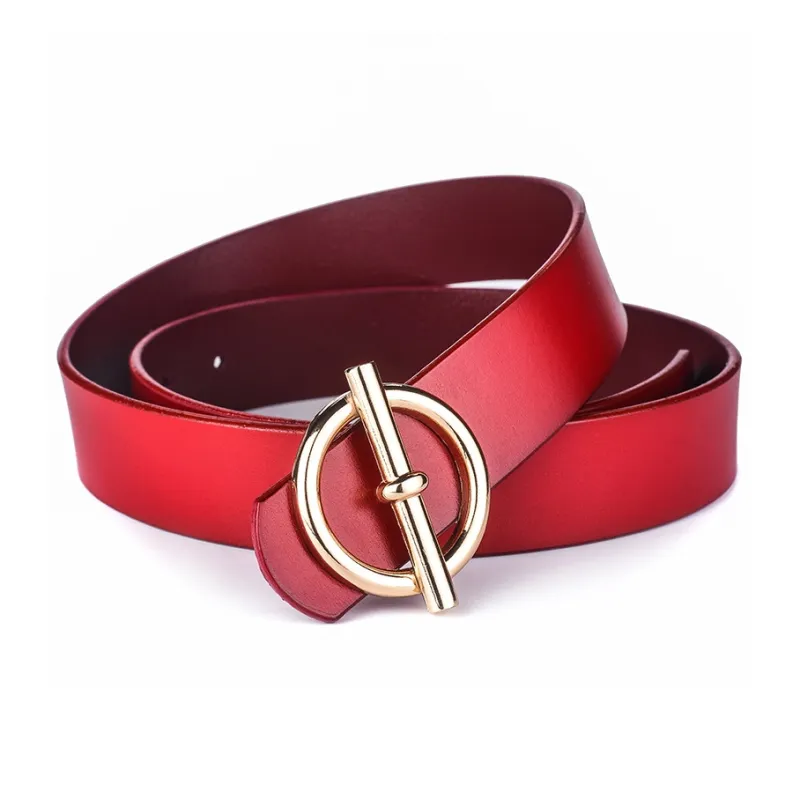 PISHUSHU Korean Style Smooth Buckle Cow Leather Leather Belts Women's 4 Colors Available For Selection Width 2.8cm-0
