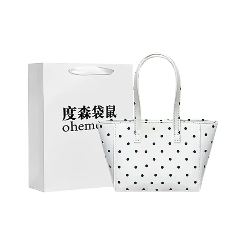 Dusen Kangaroo PU Tote Bag, Shopping Bag, Handbag, Shoulder Bag Small Size Women's Black/White-2