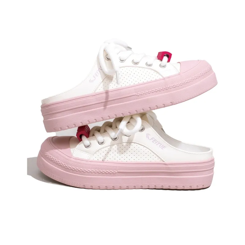 Feiyue Rubber Sole Odor Resistant Slip Resistant Closed Toe Slippers Women's Beige Pink-3