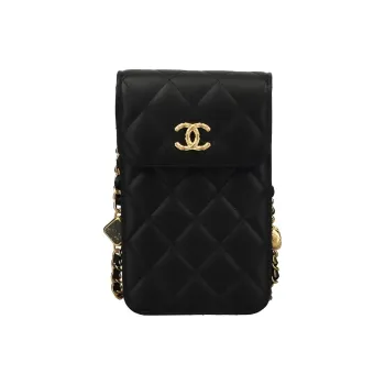 CHANEL Lambskin One Shoulder Crossbody Cell Phone Pouch Women's Black